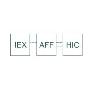 Three-step workflow diagram: IEX connected to AFF, which connects to HIC, with dotted lines indicating data flow or relationships between steps.